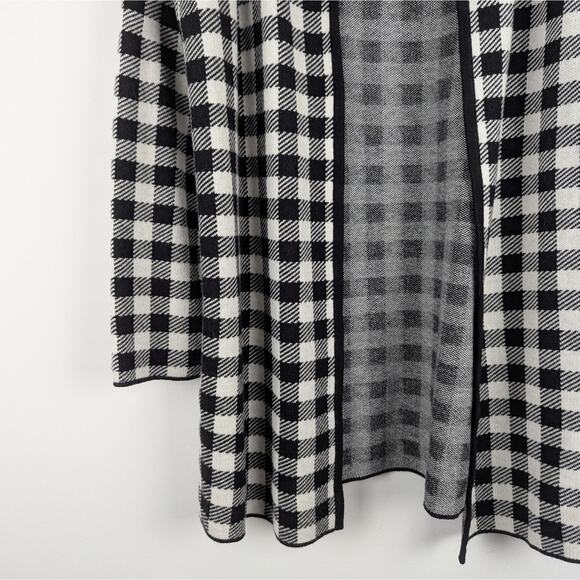Talbots Black White Buffalo Check Plaid Wool Blend Sweater Jacket Cardigan Sz L - Picture 4 of 7